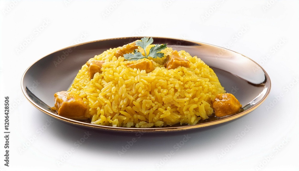 golden curry rice plate isolated white background golden curry rice plate isolated white background