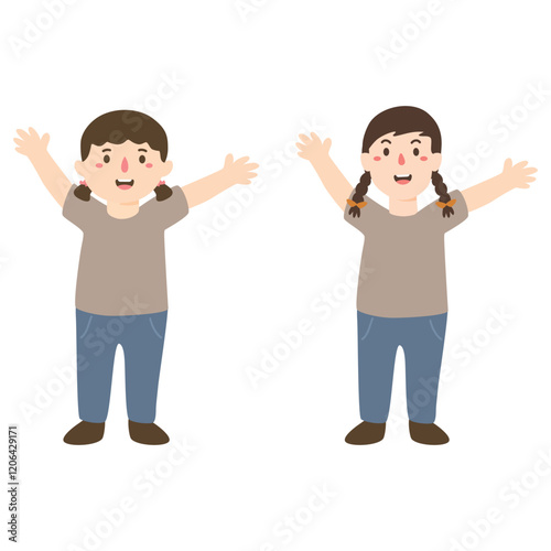 little kid and friend raise hand up