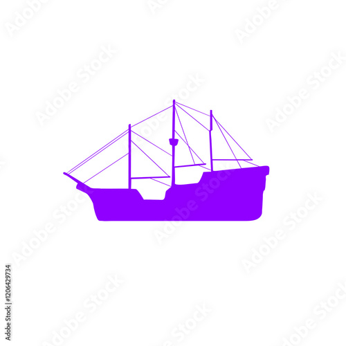 A purple ship sailing on a pristine white background, showcasing its vibrant color and sleek design