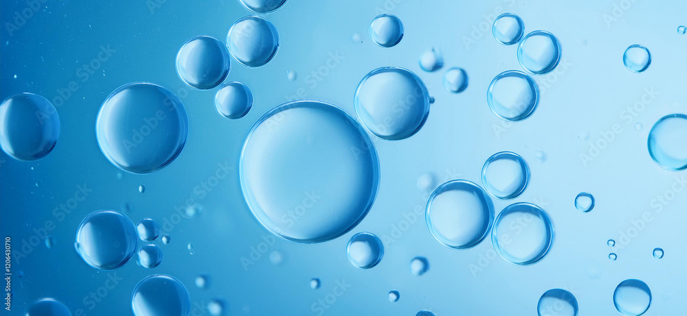 Blue drops and bubbles of clear water, blue abstract water background Blue drops and bubbles of clear water, blue abstract water background