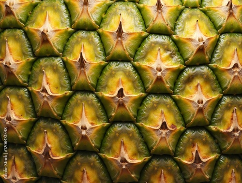 Close-up view of a pineapple s textured skin, showcasing the intricate pattern of its scales. photo