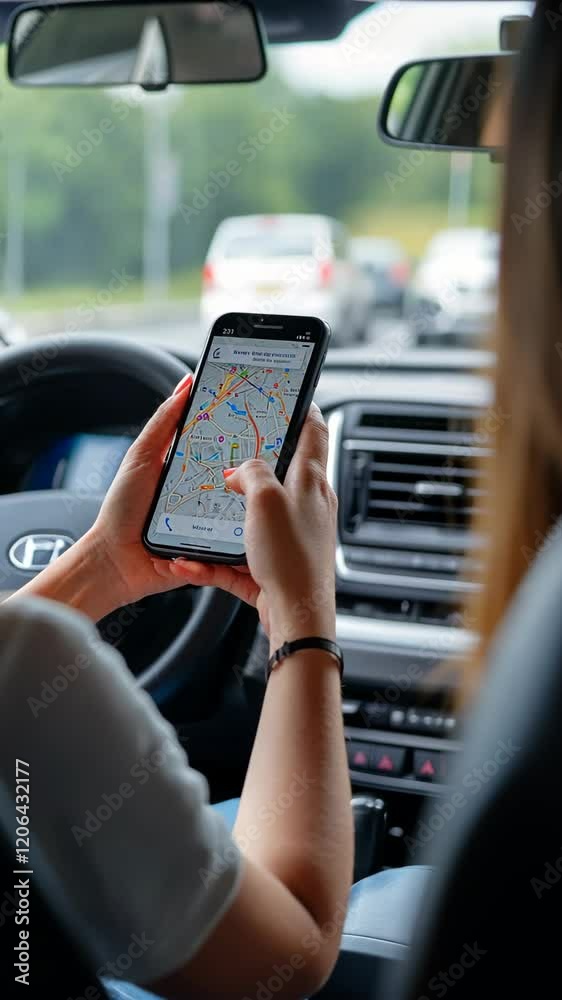 Navigating city streets using a smartphone while driving in a busy traffic setting Navigating city streets using a smartphone while driving in a busy traffic setting