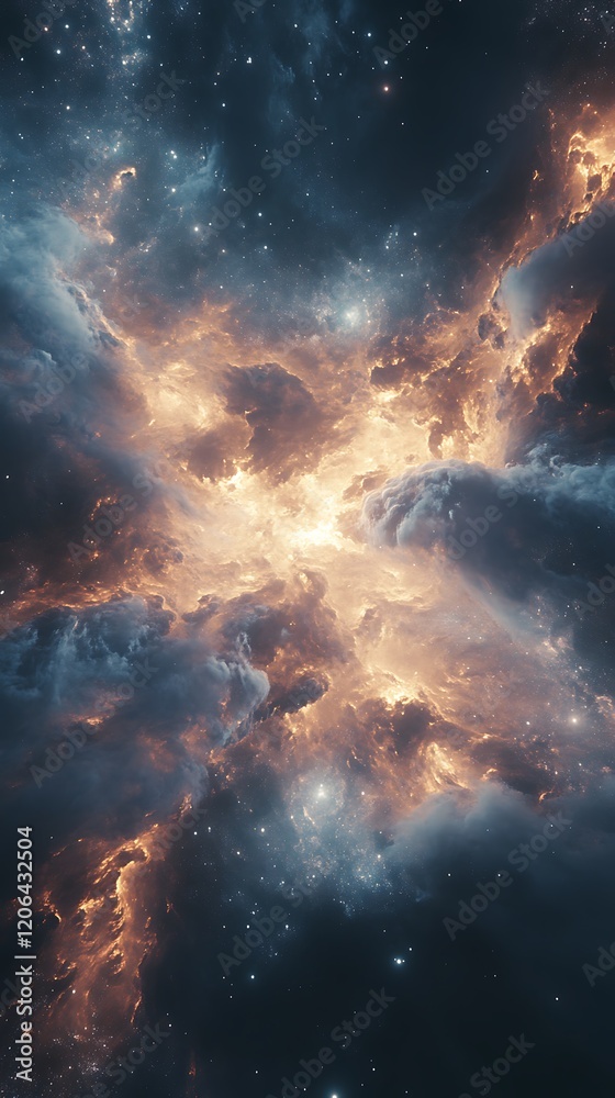 Fototapeta premium A vibrant cosmic scene depicting swirling clouds and stars.
