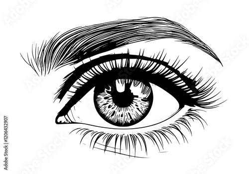 Eye illustration with detailed eyelashes and pupil design for artistic and educational purposes