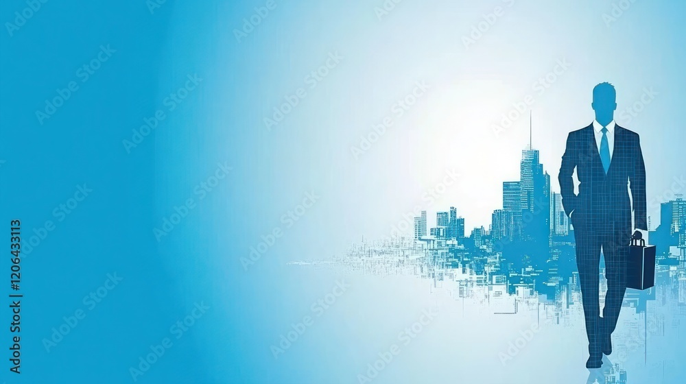 Businessman silhouette against a city skyline. Businessman silhouette against a city skyline.