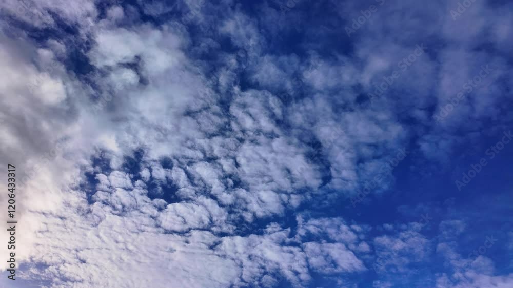 Dramatic movement of clouds in a blue sky, captured in a dynamic timelapse.