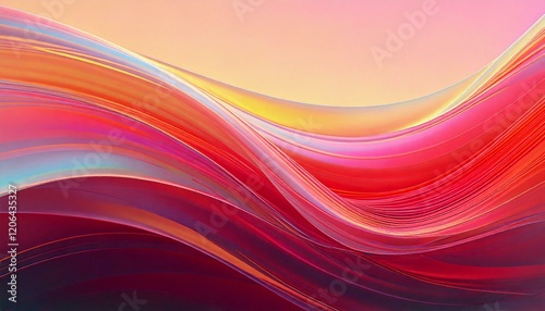 Abstract, flowing design with rich warm tones of red. Wavy lines with gradients blending. Harmonious and dynamic aesthetic.