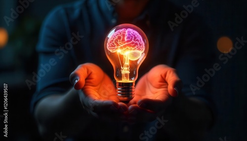Illuminating ideas brainy lightbulb concept creative studio digital art dark environment close-up view innovation theme