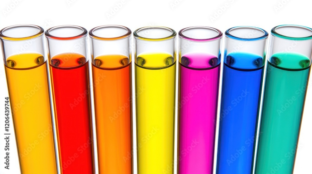 Colorful liquids in test tubes on white background. Colorful liquids in test tubes on white background.