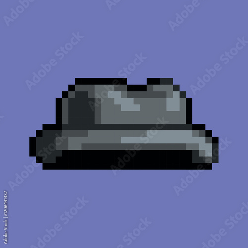 Retro pixel art vector fedora hat 8 bit dark black blue side 8 bit vector photo