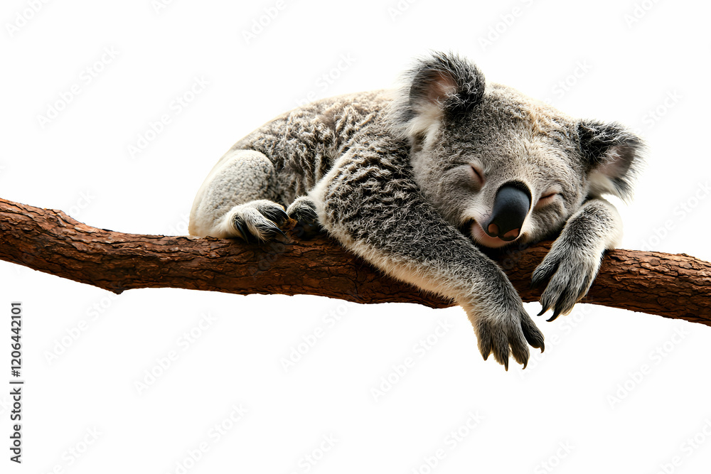 Naklejka premium Cute Koala Sleeping Peacefully on a Branch in Natural Habitat