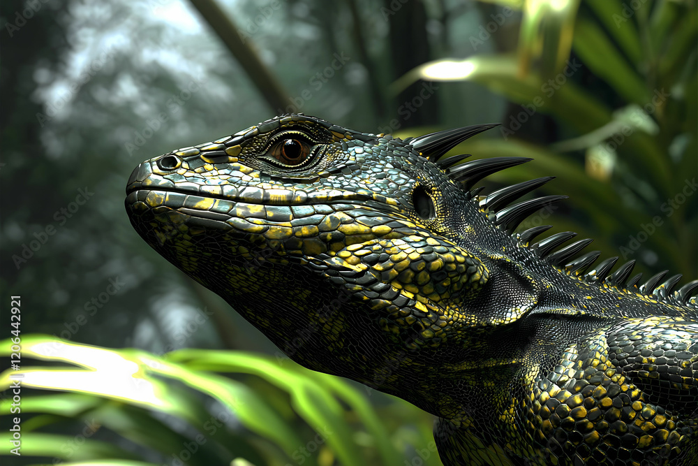 Obraz premium Close-Up View of a Colorful Lizard in a Lush Jungle Setting