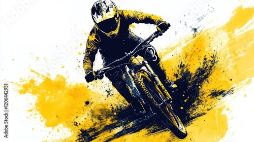 downhill mountain bike racing silhouette, Cyclist. Abstract image of cycling. Ink splash. 