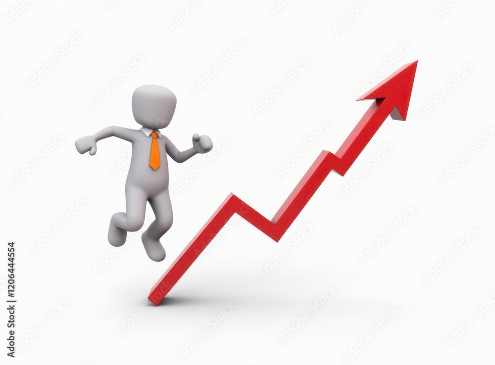 3d man red arrow success chart on white background. 3d man red arrow success chart on white background.