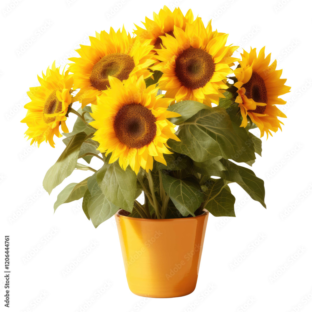 Obraz premium sunflower in a pot isolated on a white transparent background 