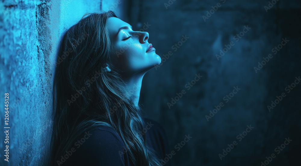 Portrait of a serene young woman with soft lighting, her face glowing gently against a dark background.
Portrait of a serene young woman with soft lighting, her face glowing gently against a dark background.