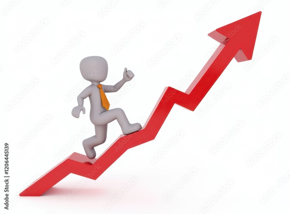 3d man red arrow success chart on white background. 3d man red arrow success chart on white background.