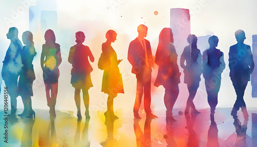 Wallpaper Mural Colorful silhouettes of people painted in watercolor in a city at a networking event Torontodigital.ca