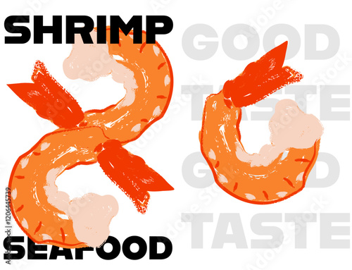 Seafood shrimp hand drawn gouache set posters