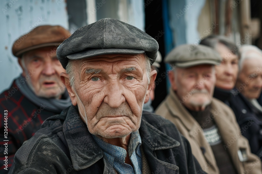Portrait of an elderly man with a gray beard in a cap on the street Portrait of an elderly man with a gray beard in a cap on the street