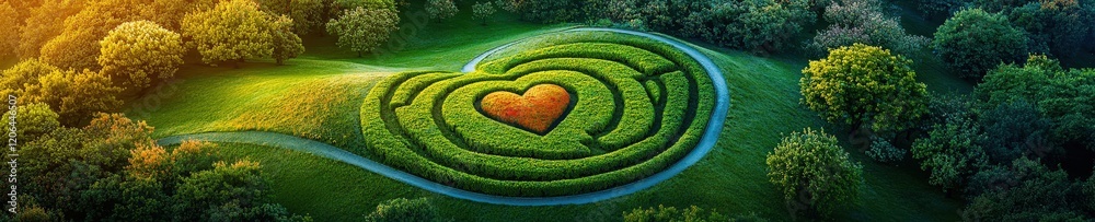 Heart Shaped Maze in Green Landscape Heart Shaped Maze in Green Landscape