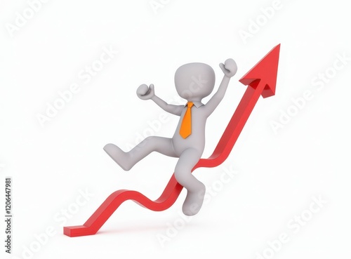 3d man red arrow success chart on white background.