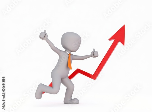 3d man red arrow success chart on white background.