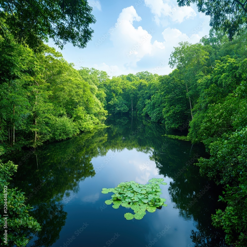 Serene Forest Reflection in Calm Water Landscape Serene Forest Reflection in Calm Water Landscape