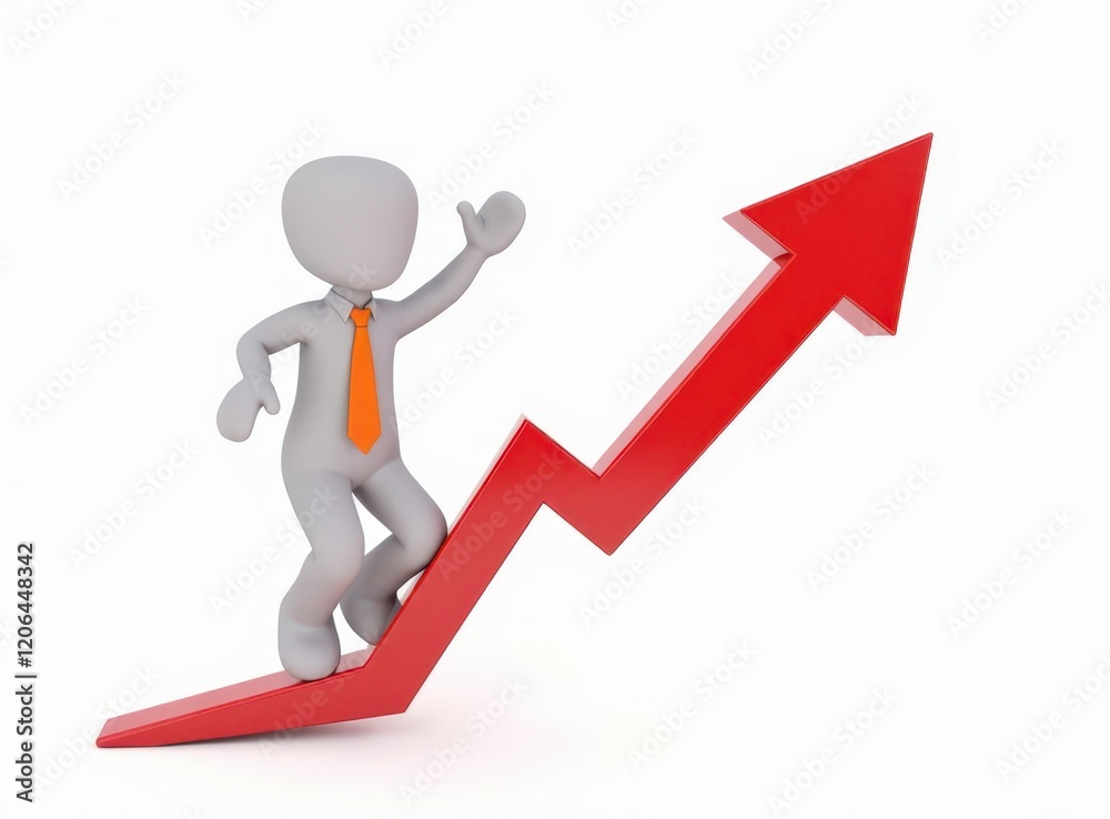 3d man red arrow success chart on white background. 3d man red arrow success chart on white background.