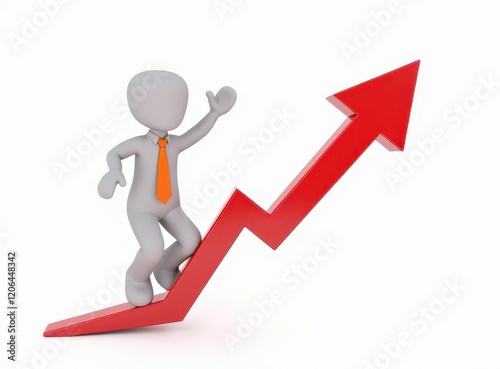 3d man red arrow success chart on white background.