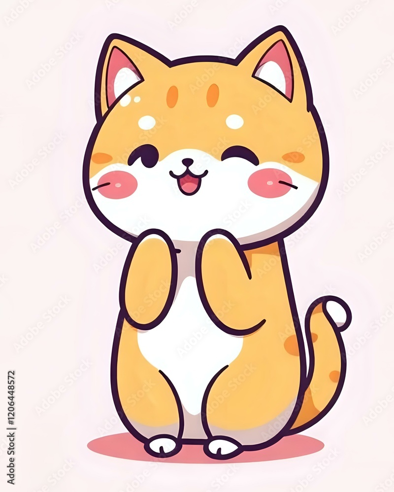 Obraz premium illustration vectorielle d'un petit chat roux et blanc dans le style kawaii