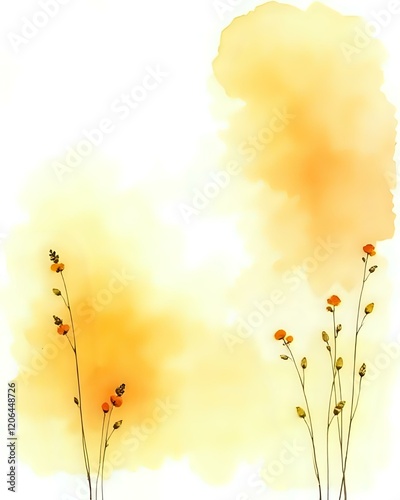 illustration de petites herbes avec un fond orangé à l'aquarelle photo