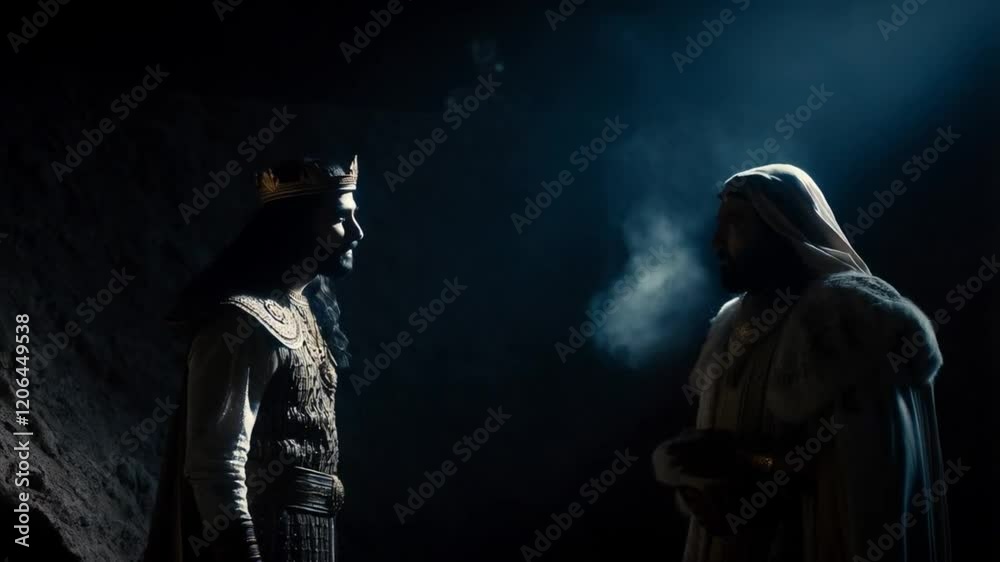 Rey de Babilonia hablando en la oscuridad con una persona Rey de Babilonia hablando en la oscuridad con una persona