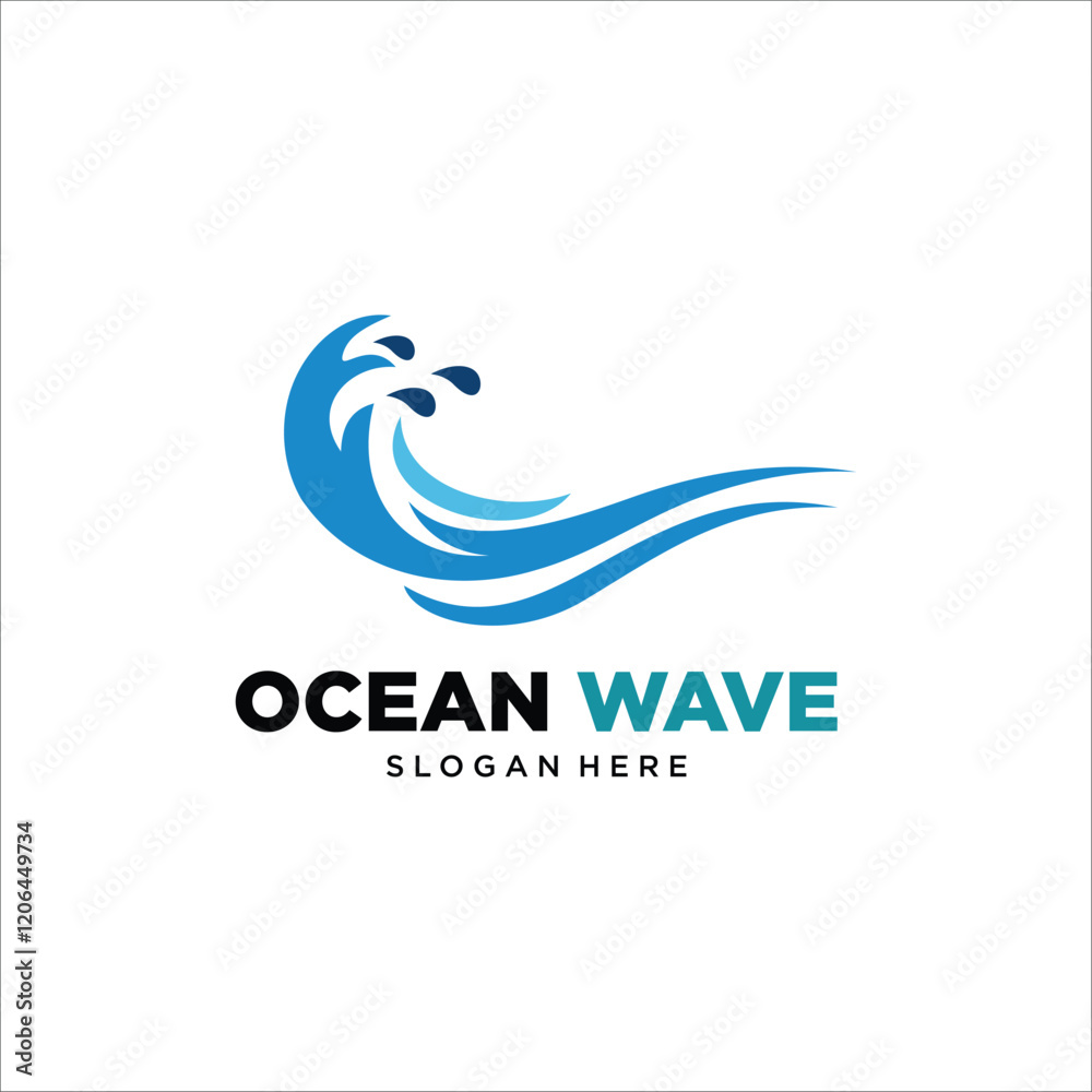 Fototapeta premium Abstract blue wave design with nature-inspired elements incorporating water motifs, in a flowing decorative pattern.
