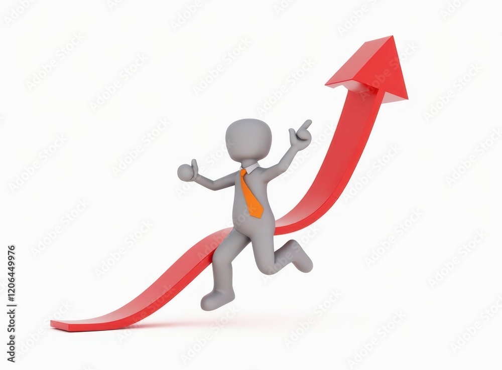 3d man red arrow success chart on white background. 3d man red arrow success chart on white background.