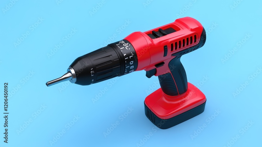 A lightweight electric drill captured from a top-down angle on a gradient blue background. A lightweight electric drill captured from a top-down angle on a gradient blue background.