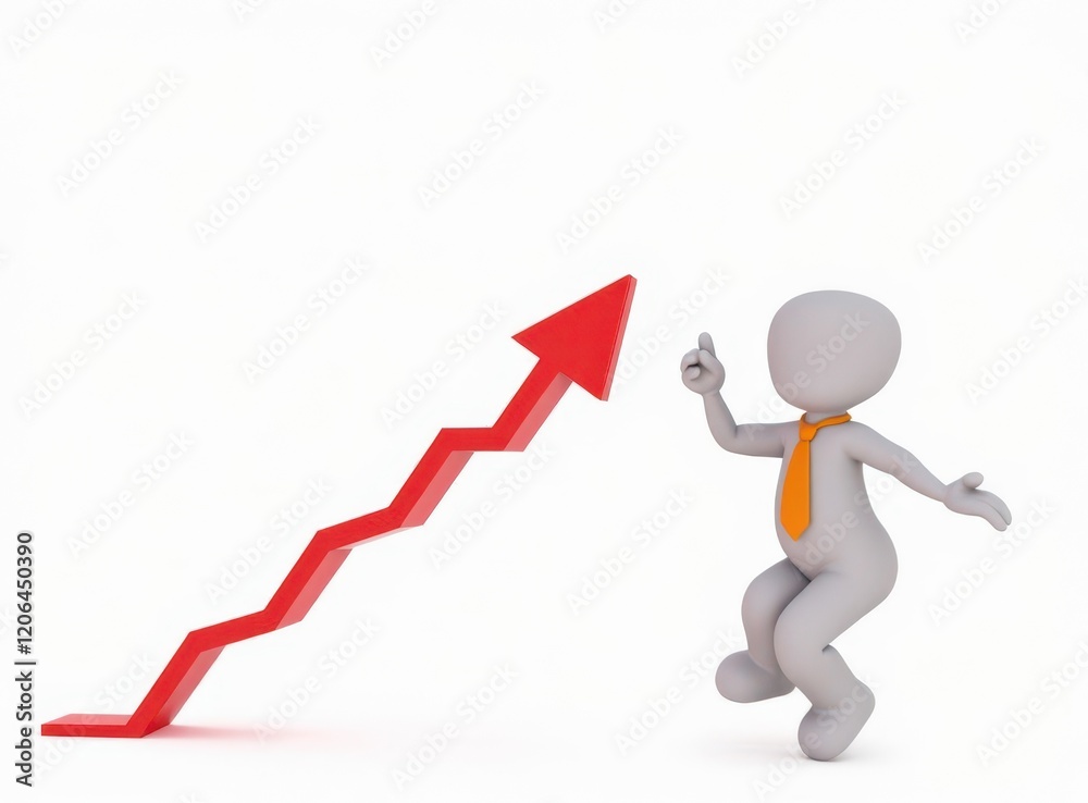 3d man red arrow success chart on white background. 3d man red arrow success chart on white background.