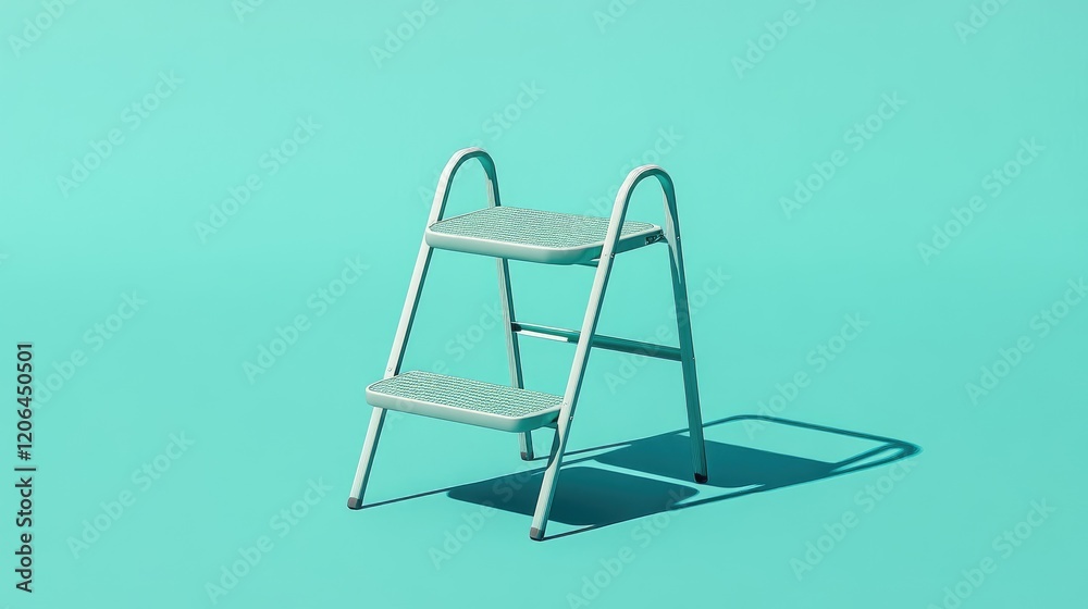 A lightweight step ladder with a wide platform on a teal background, highlighting its practicality. A lightweight step ladder with a wide platform on a teal background, highlighting its practicality.