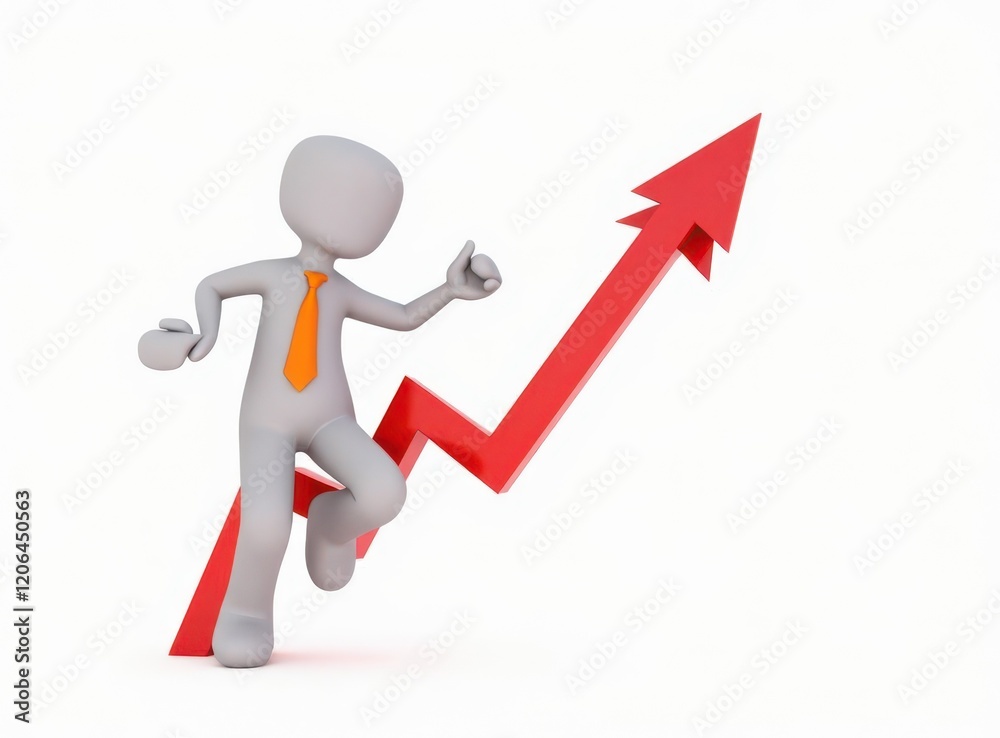 3d man red arrow success chart on white background. 3d man red arrow success chart on white background.