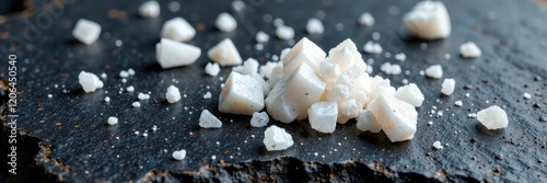 White aragonite crystals scattered on dark gray stone, stone, earthy tones, white crystals