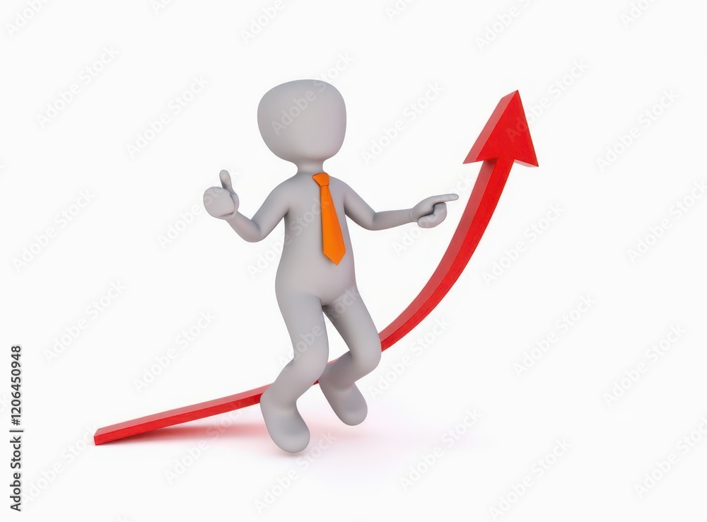 3d man red arrow success chart on white background. 3d man red arrow success chart on white background.