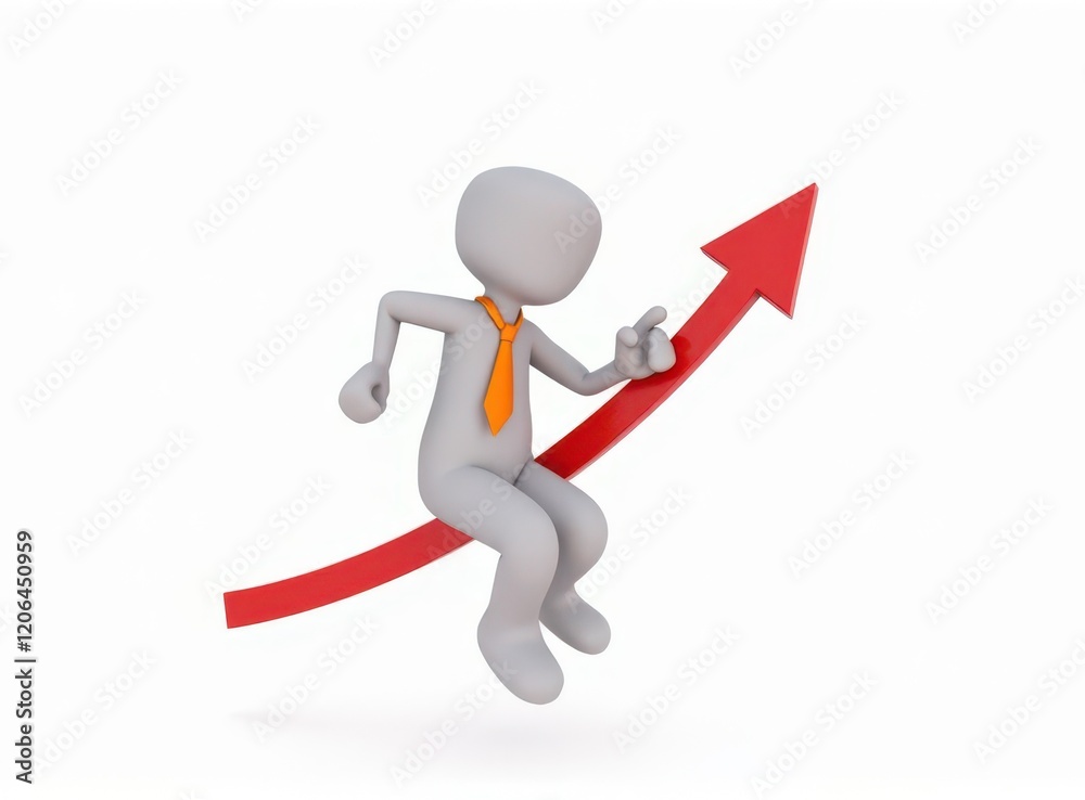3d man red arrow success chart on white background. 3d man red arrow success chart on white background.