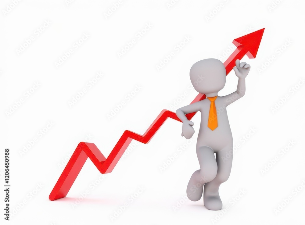 3d man red arrow success chart on white background. 3d man red arrow success chart on white background.