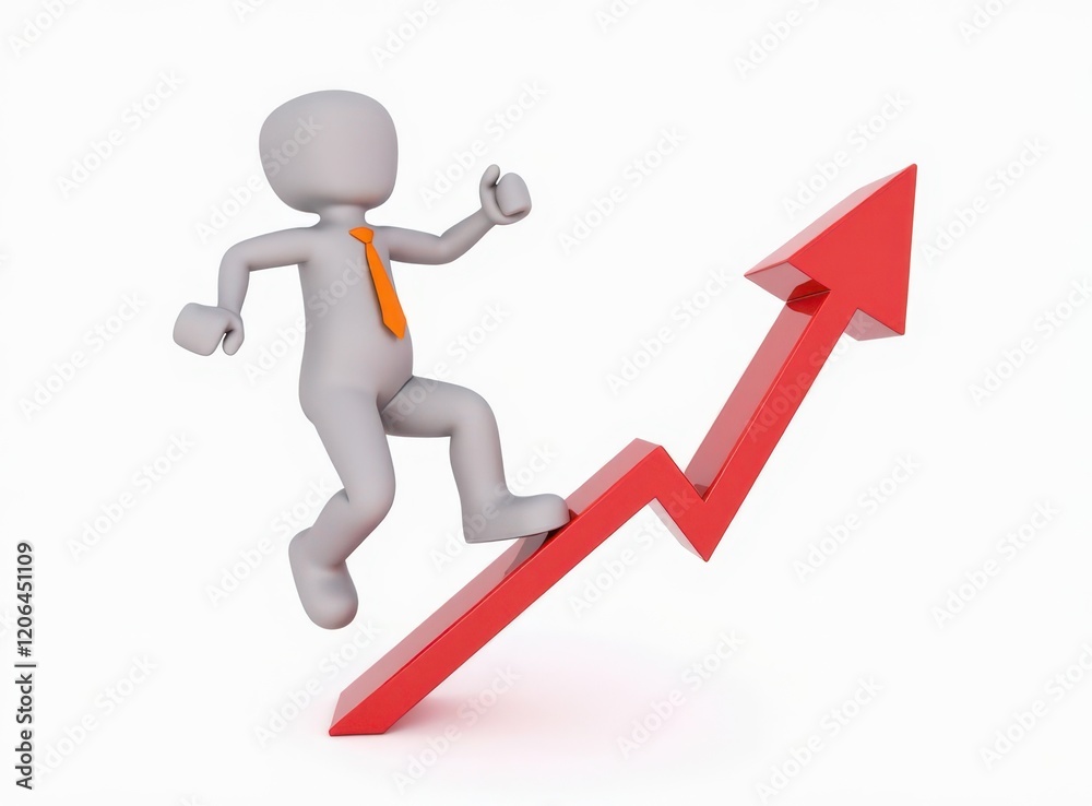 3d man red arrow success chart on white background. 3d man red arrow success chart on white background.