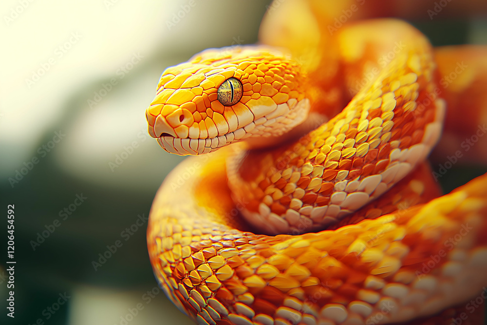Fototapeta premium Close-Up of Vibrant Orange and Yellow Snake with Intricate Scales
