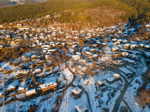 Aerial Winter view of Village of Leshten, Bulgaria photo