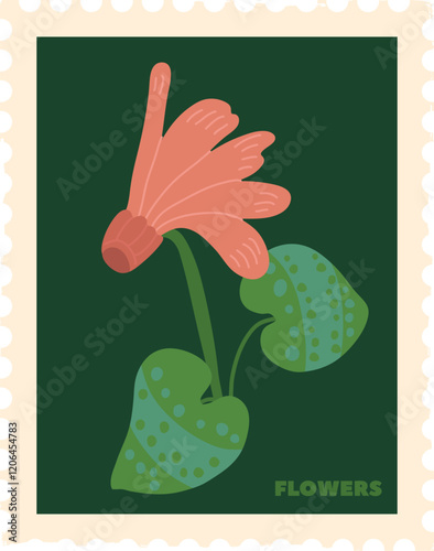 Rectangle Botanical Postage Stamp With Flower