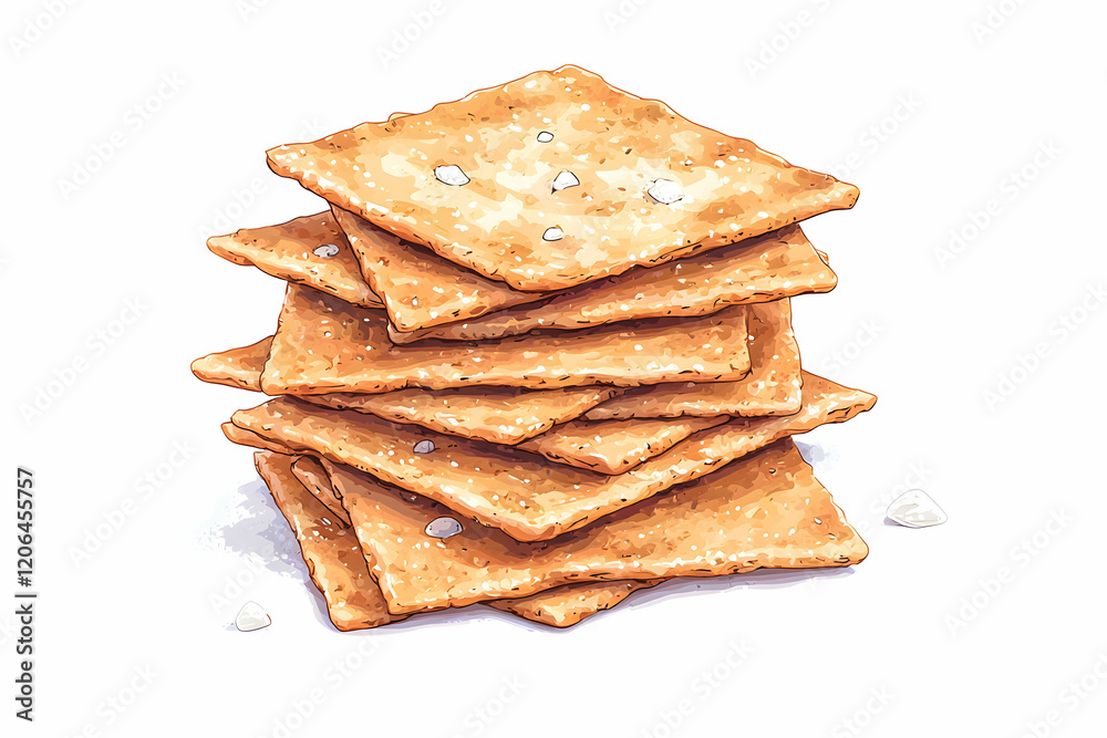 Crunchy Salted Crackers Stacked on White Background for Background Use Crunchy Salted Crackers Stacked on White Background for Background Use