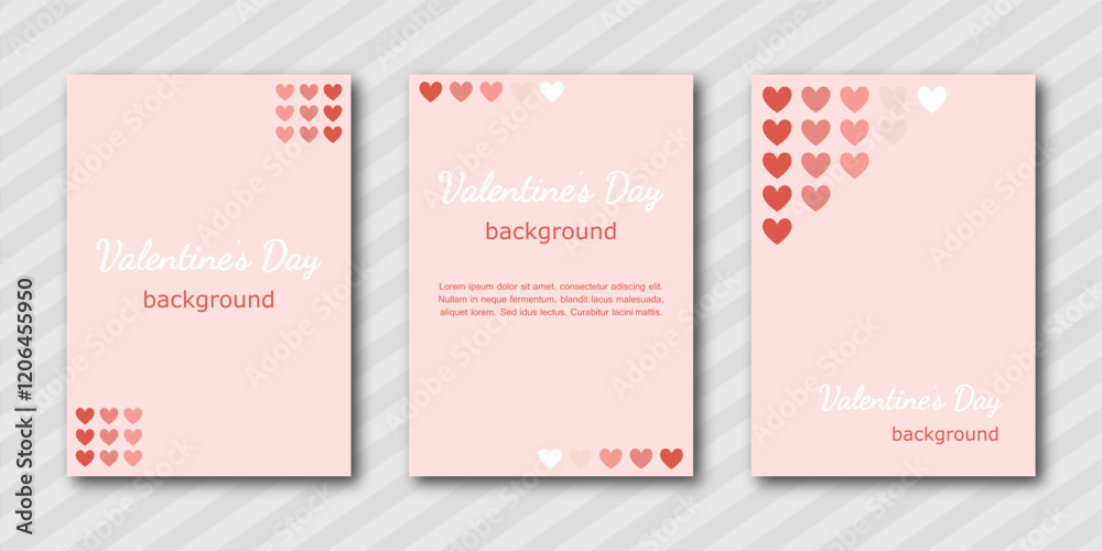 Fototapeta premium Valentine's Day abstract backgrounds with simple colorful hearts. set of modern minimal design template en pink tones. for cover, poster, banner, backdrop, greeting, invitation, with copy space