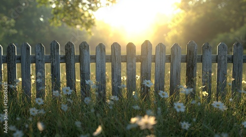 Tranquil Sunrise Behind a Wooden Fence